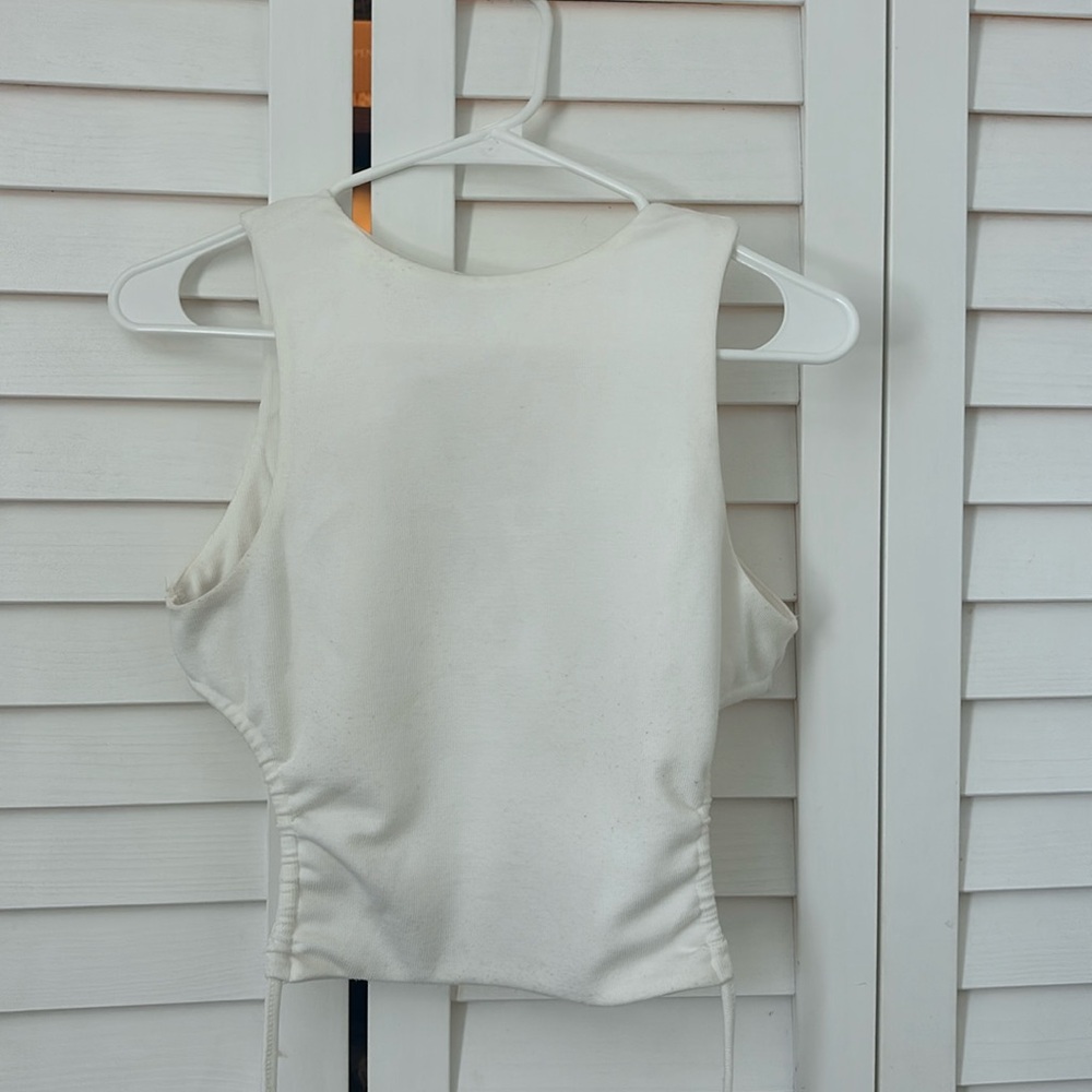 White High-neck Open Back top